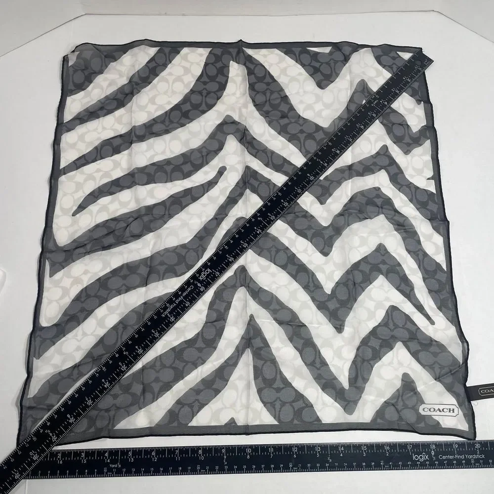 NWOT Coach signature black/white 100% silk zebra print scarf PRICE FIRM - Picture 5 of 10
